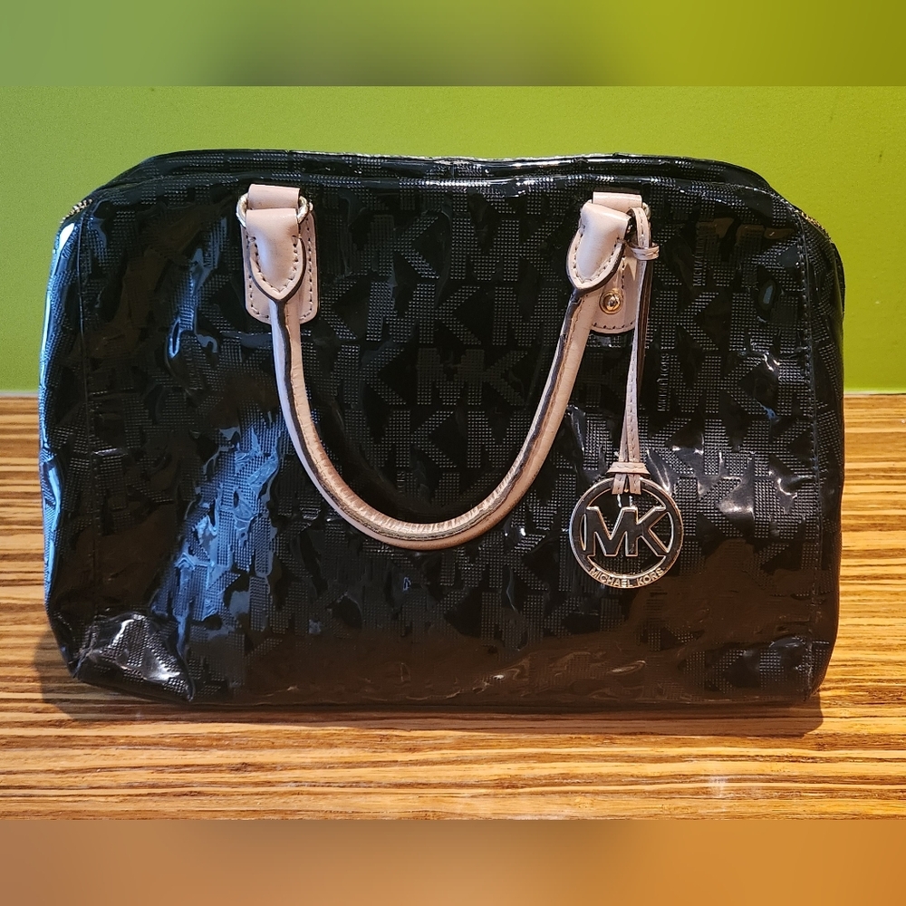 Michael Kors Black Signature Patent Leather Satchel Bag